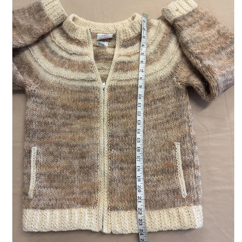 Avoca Handweavers 100% Wool Cardigan Brown Cream Grandmacore Hand Knit M/L